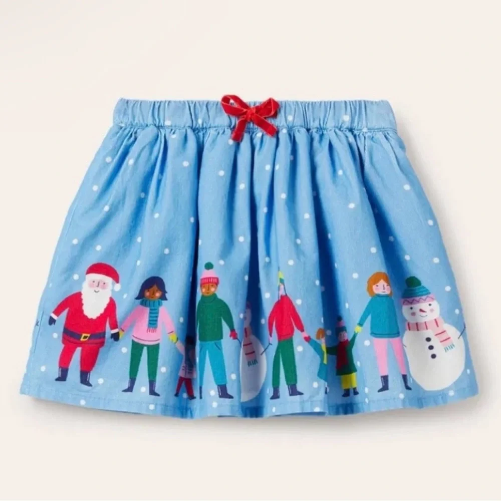 NWT Mini Boden Festive Blue Skirt with Holiday Characters